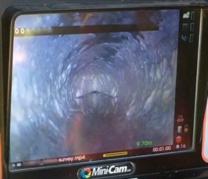 Fatberg seen via CCTV camera.